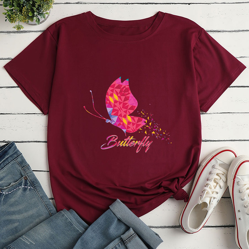 Geometric Butterfly Print Ladies Loose Casual T-shirt display picture 1