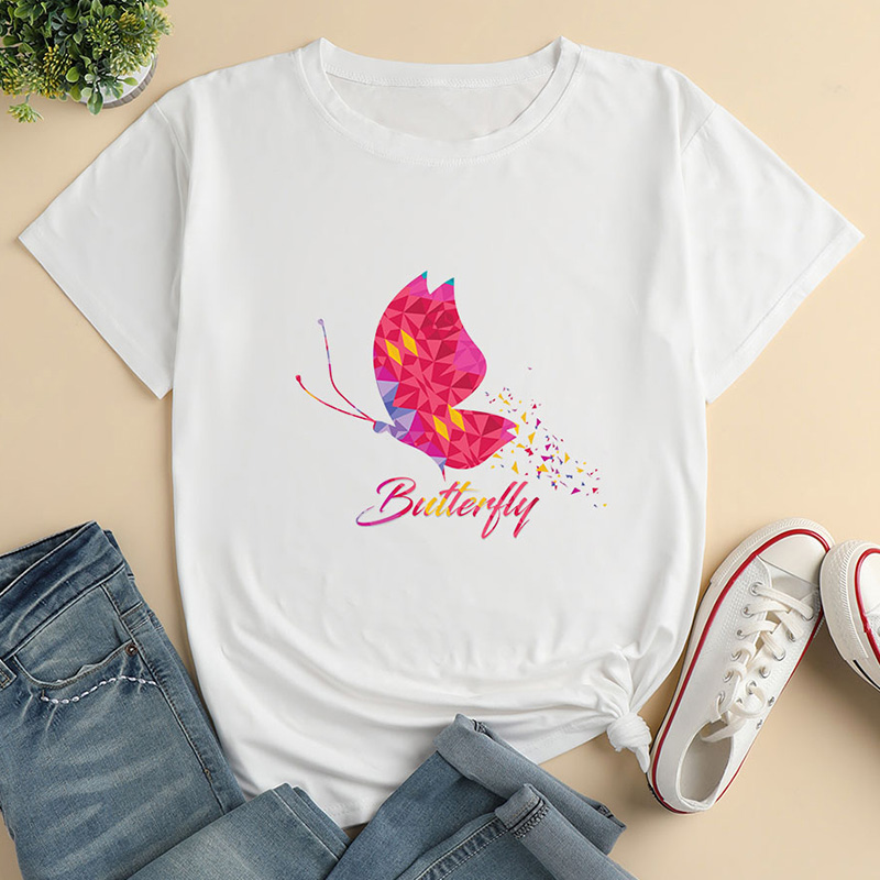 Geometric Butterfly Print Ladies Loose Casual T-shirt display picture 2