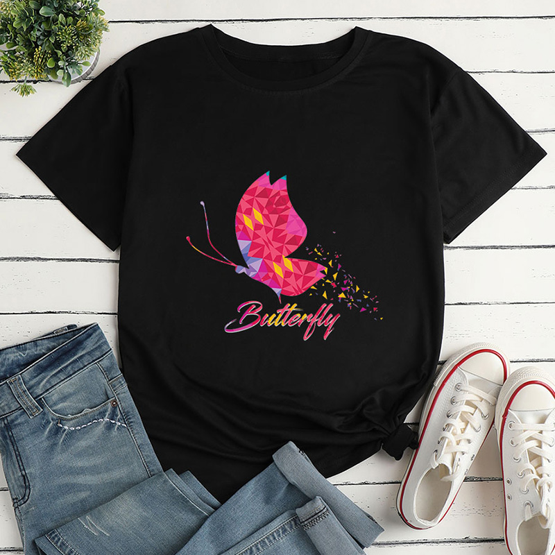 Geometric Butterfly Print Ladies Loose Casual T-shirt display picture 3