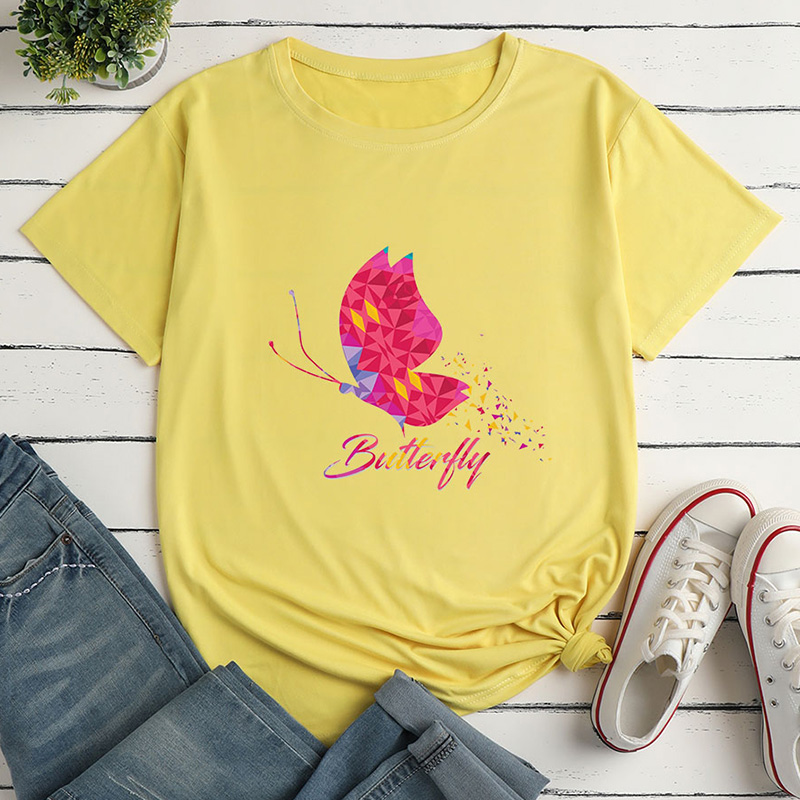 Geometric Butterfly Print Ladies Loose Casual T-shirt display picture 4