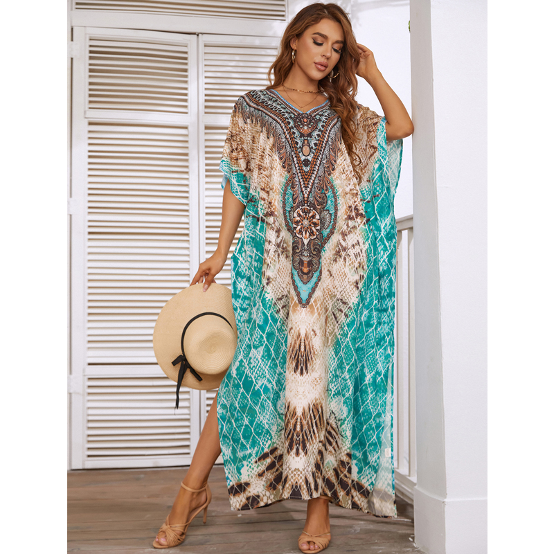New Printed Beach Blouse Robe Style Sun Protection Shirt Loose Outer Blouse Dress display picture 1