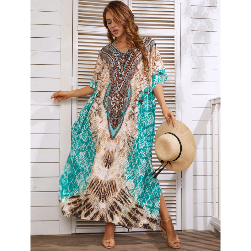New Printed Beach Blouse Robe Style Sun Protection Shirt Loose Outer Blouse Dress display picture 2