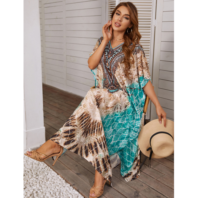 New Printed Beach Blouse Robe Style Sun Protection Shirt Loose Outer Blouse Dress display picture 3