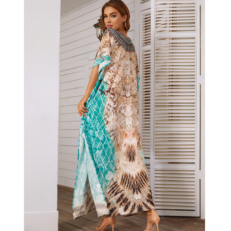 New Printed Beach Blouse Robe Style Sun Protection Shirt Loose Outer Blouse Dress display picture 4