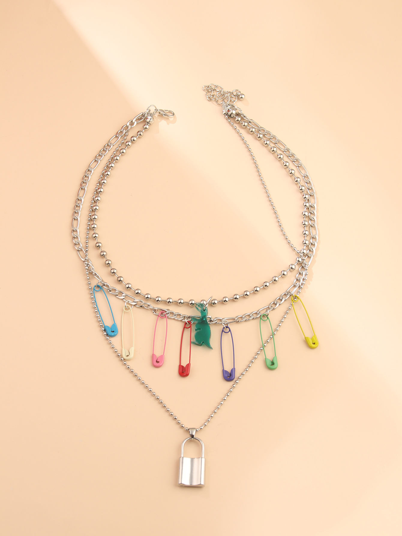 Fashion Color Pin Collarbone Chain Fashion Ball Lock Multi-layer Ecklace display picture 1