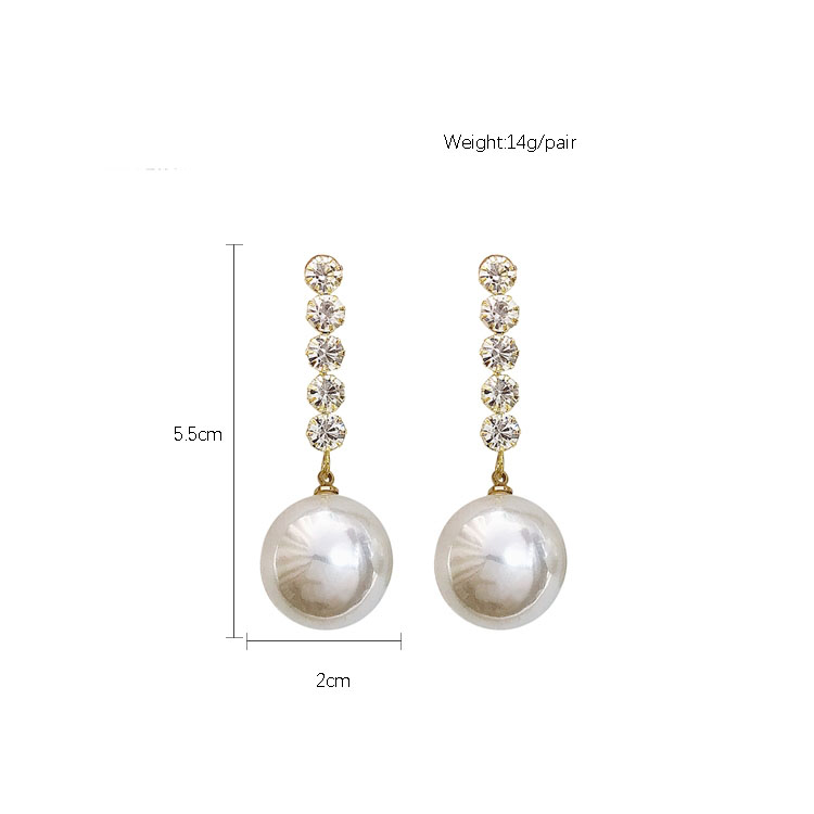 Fashion Long Diamond-studded Large Pearl Metal Earrings display picture 4