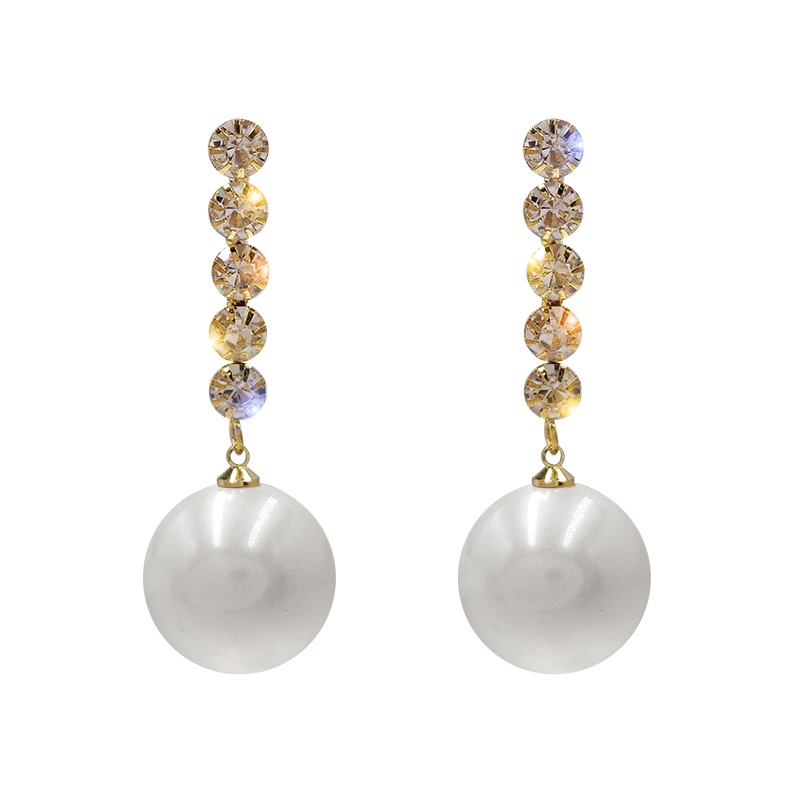 Fashion Long Diamond-studded Large Pearl Metal Earrings display picture 6