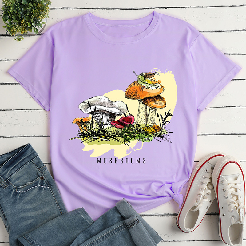 Cartoon Mushroom Print Ladies Loose Casual T-shirt display picture 2