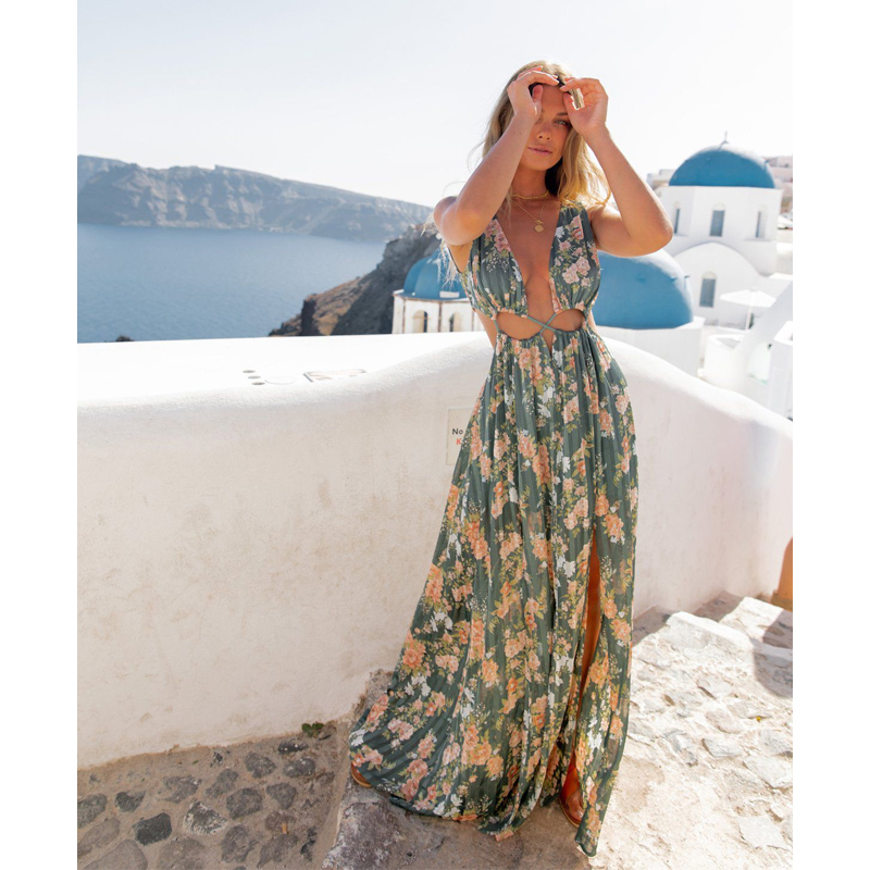 Summer New Bohemian Floral Hollow Backless Beach Dress display picture 2
