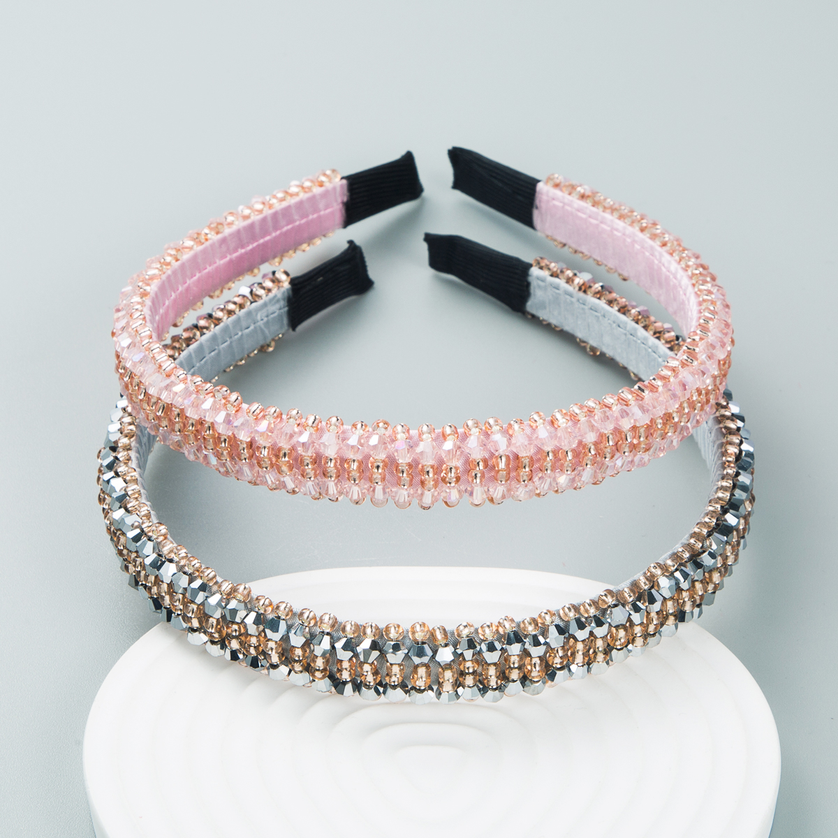 2 Pcs Set Of Korean Style Thin Edge Beads Crystal Decorative Headbands display picture 1
