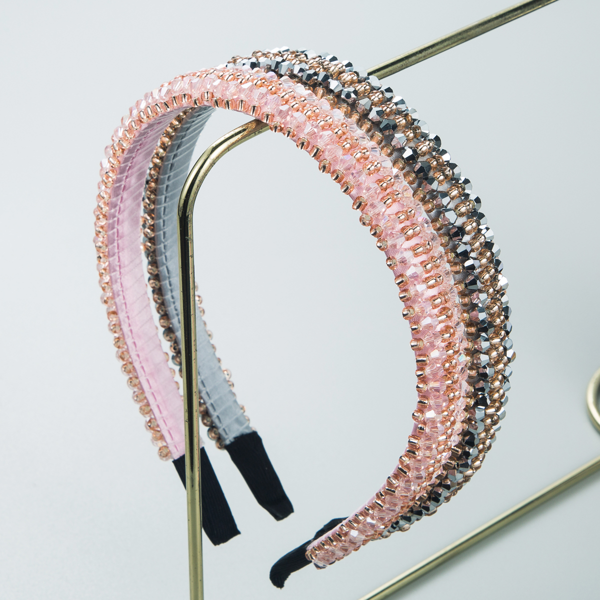 2 Pcs Set Of Korean Style Thin Edge Beads Crystal Decorative Headbands display picture 2