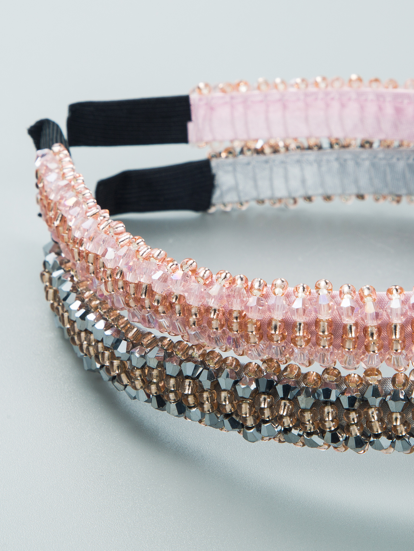 2 Pcs Set Of Korean Style Thin Edge Beads Crystal Decorative Headbands display picture 3