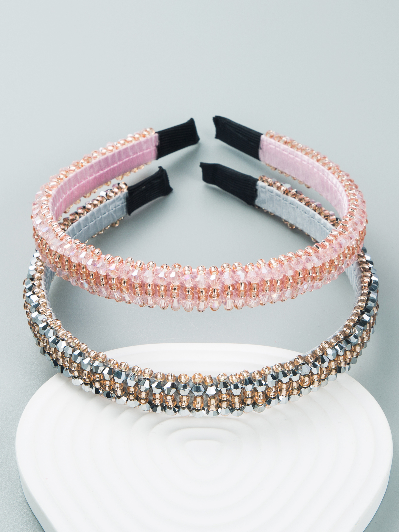 2 Pcs Set Of Korean Style Thin Edge Beads Crystal Decorative Headbands display picture 4