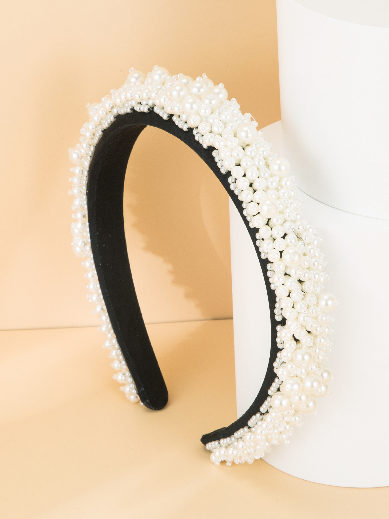 Hand Sewn Pearl Crystal Wide Headband display picture 1