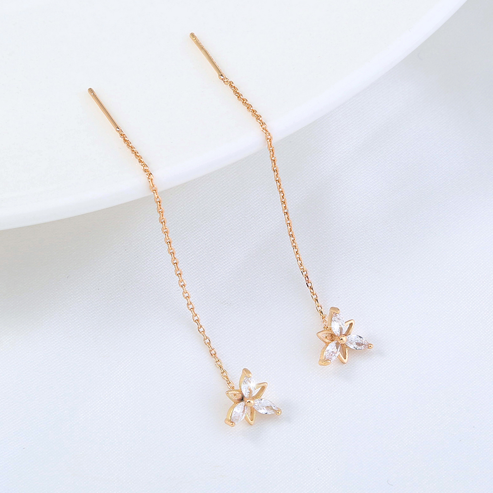 Simple Fashionable Golden Flower Zircon Long Metal Earrings Wholesale display picture 1