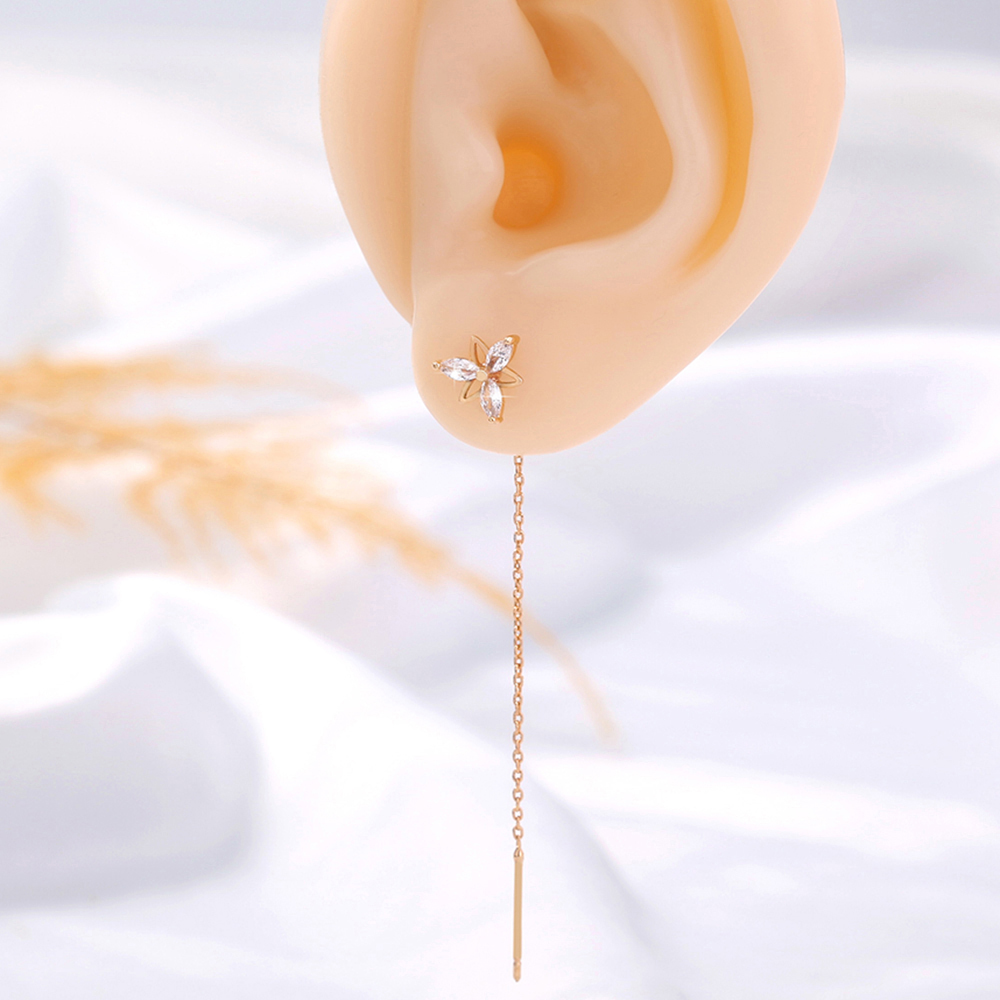 Simple Fashionable Golden Flower Zircon Long Metal Earrings Wholesale display picture 4