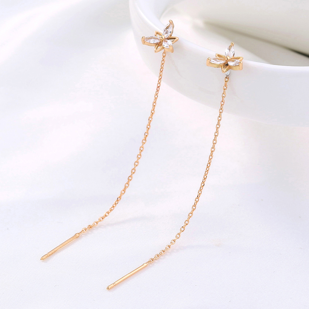 Simple Fashionable Golden Flower Zircon Long Metal Earrings Wholesale display picture 6
