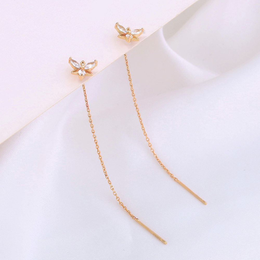 Simple Fashionable Golden Flower Zircon Long Metal Earrings Wholesale display picture 7