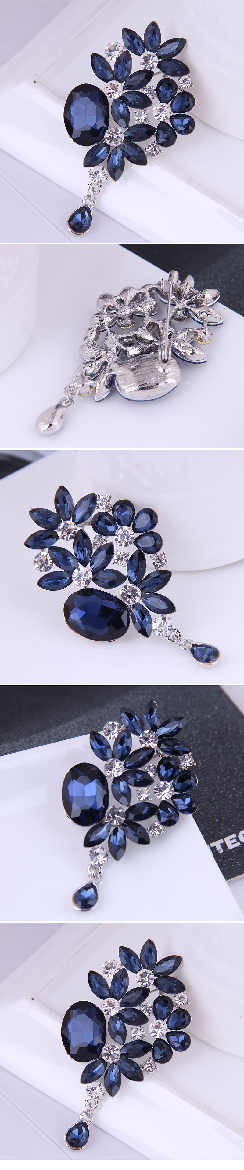 Korean Fashion Simple Bright Buds Dripping Alloy Diamond Blue Brooch display picture 1
