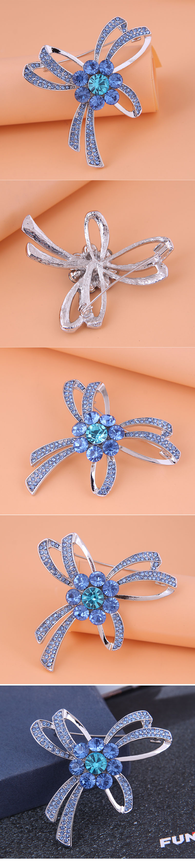 Korean Fashion Simple Bow Ladies Alloy Blue Brooch display picture 1