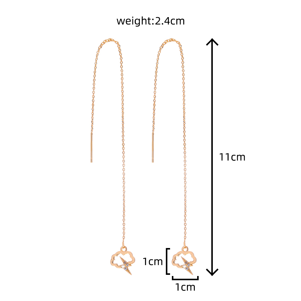 Fashion Cloud Lightning Pendant Ear Line Gold Long Tassel Copper Earrings Wholesale display picture 1