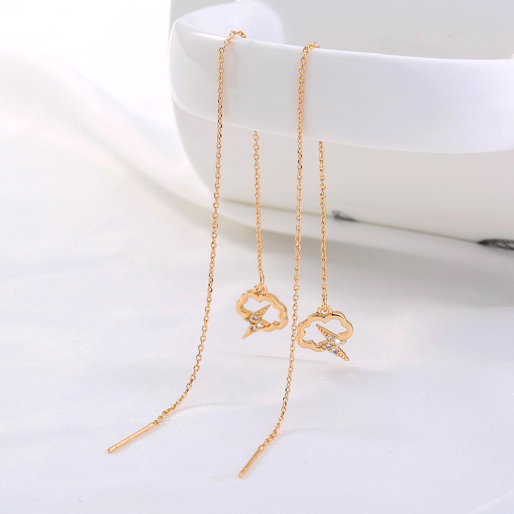 Fashion Cloud Lightning Pendant Ear Line Gold Long Tassel Copper Earrings Wholesale display picture 3