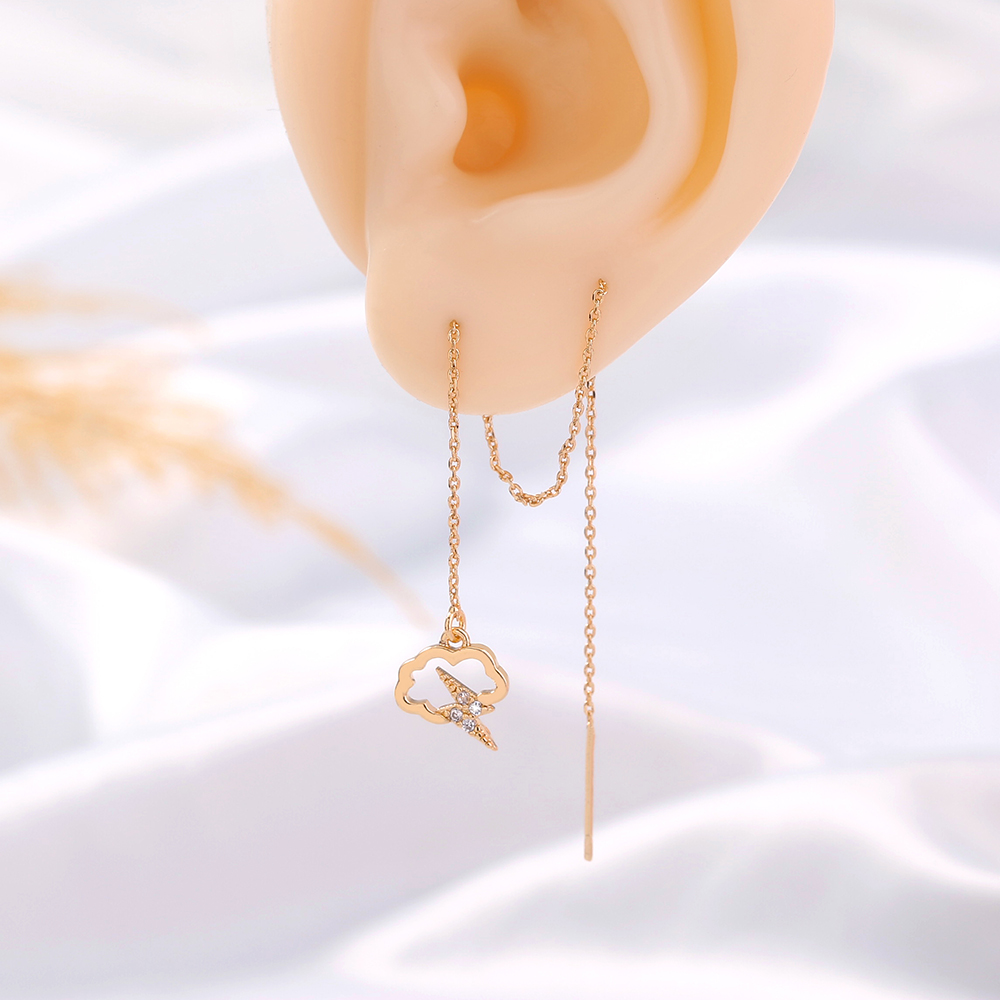 Fashion Cloud Lightning Pendant Ear Line Gold Long Tassel Copper Earrings Wholesale display picture 6