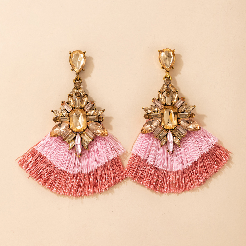 Fashion Contrast Color Alloy Rhinestones Flower Circle Geometric Earrings display picture 3