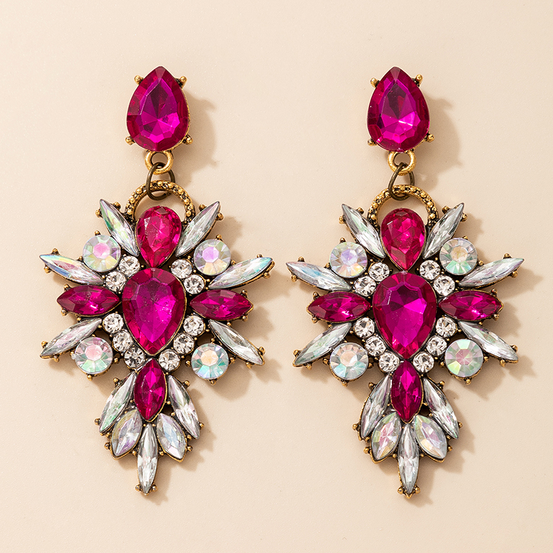 Fashion Contrast Color Alloy Rhinestones Flower Circle Geometric Earrings display picture 21