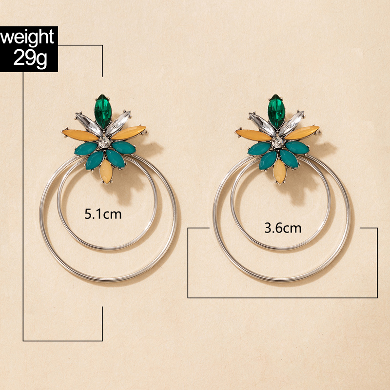 Fashion Contrast Color Alloy Rhinestones Flower Circle Geometric Earrings display picture 43