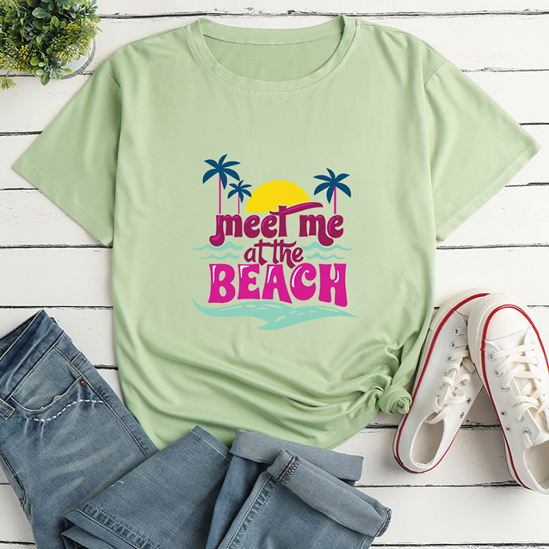 Letters Beach Print Ladies Loose Casual T-shirt display picture 5
