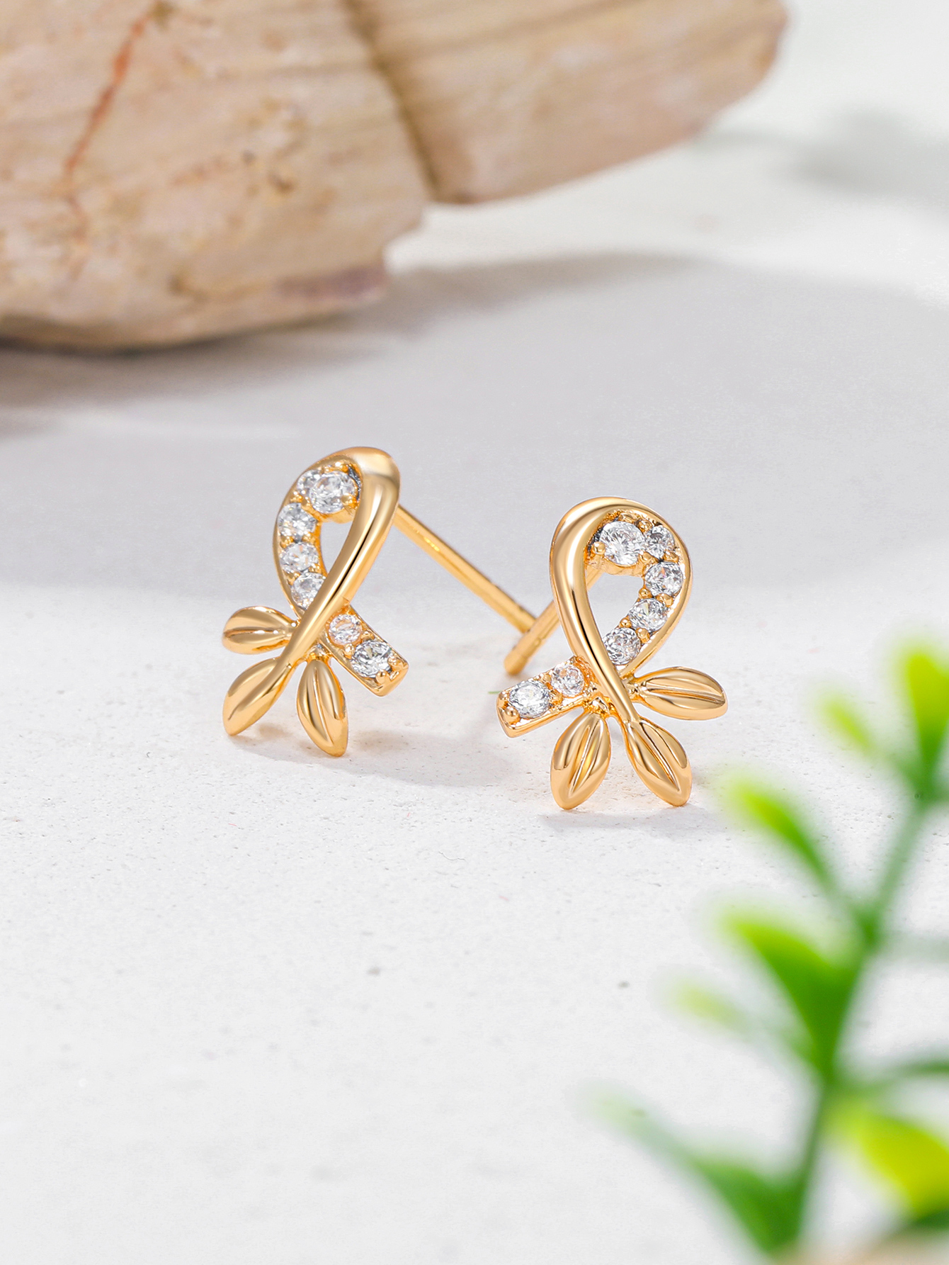 Fashion Leaf Cross Inlaid Zircon Copper Earrings Wholesale display picture 1