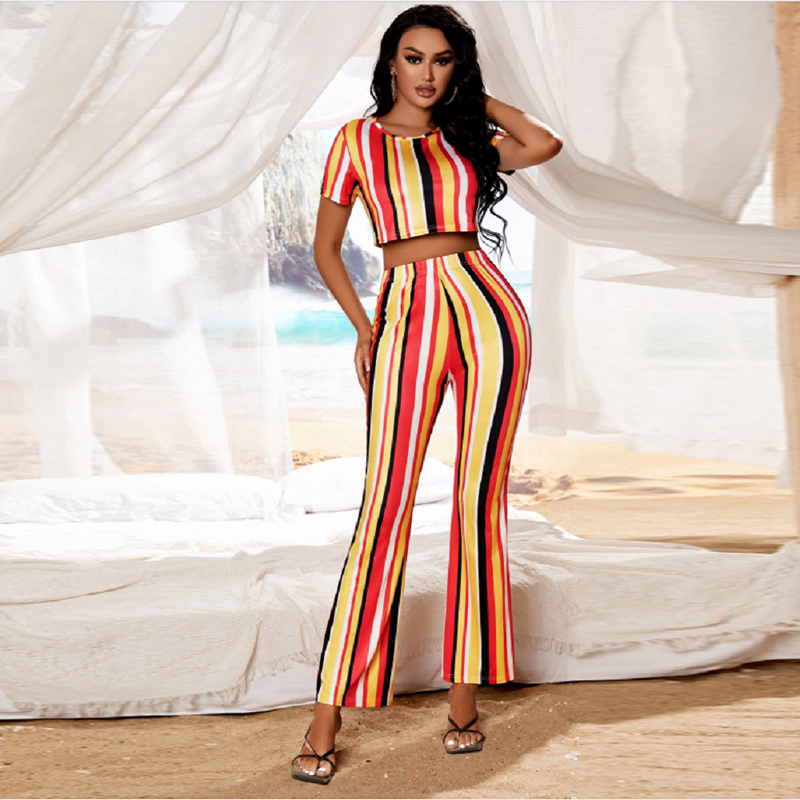 Fashion Spring Summer Striped Print 2-piece Set display picture 3