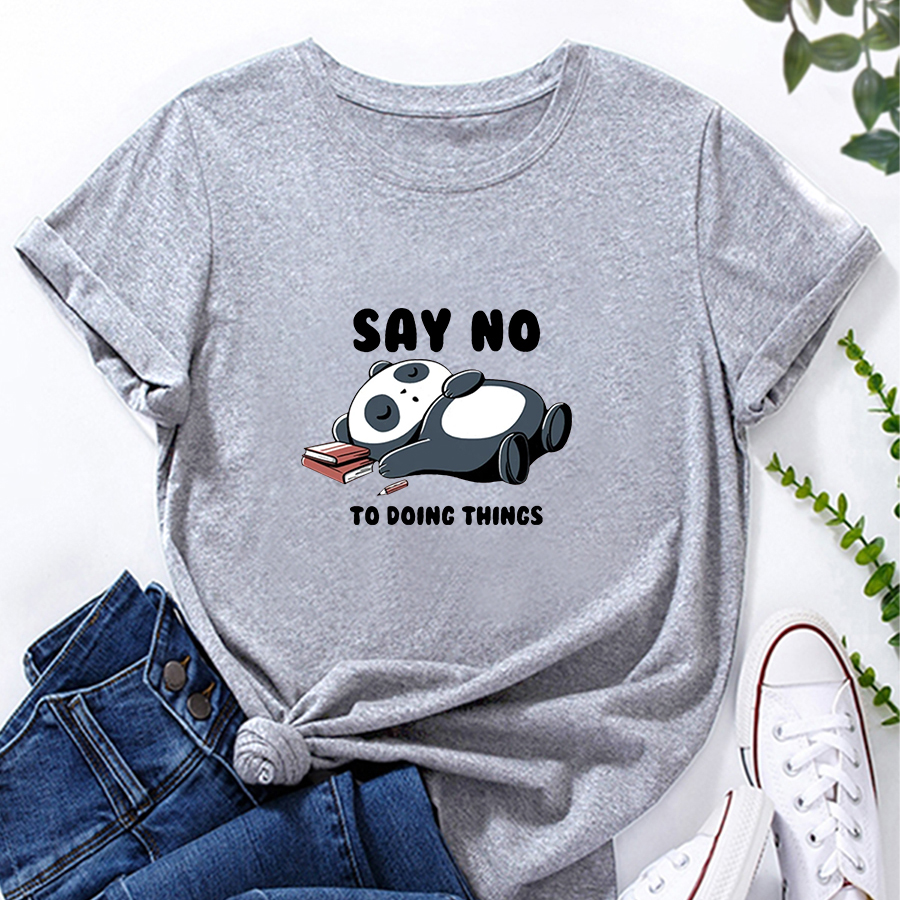 Sleeping Panda Fashion Print T-shirt Ample Décontracté Pour Femme display picture 3