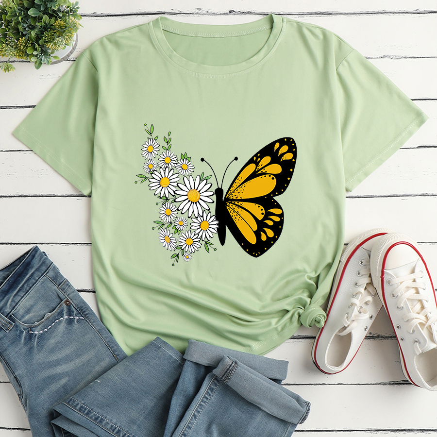 Fashion Flower Butterfly Print Ladies Loose Casual T-shirt display picture 1