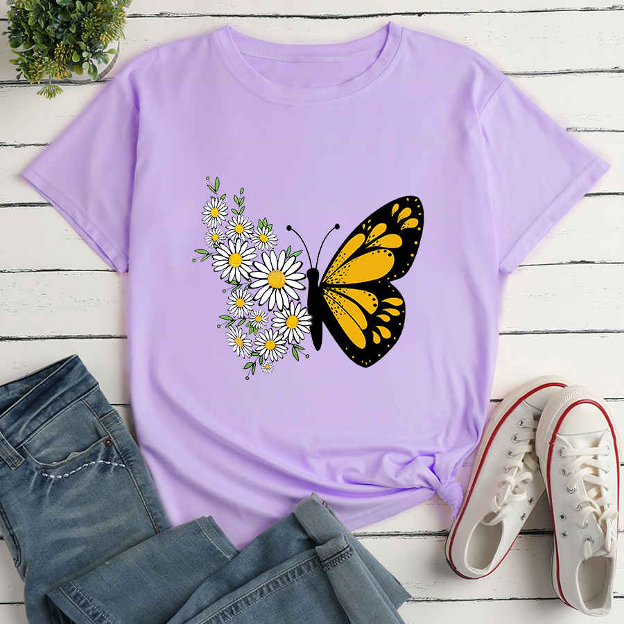 Fashion Flower Butterfly Print Ladies Loose Casual T-shirt display picture 2