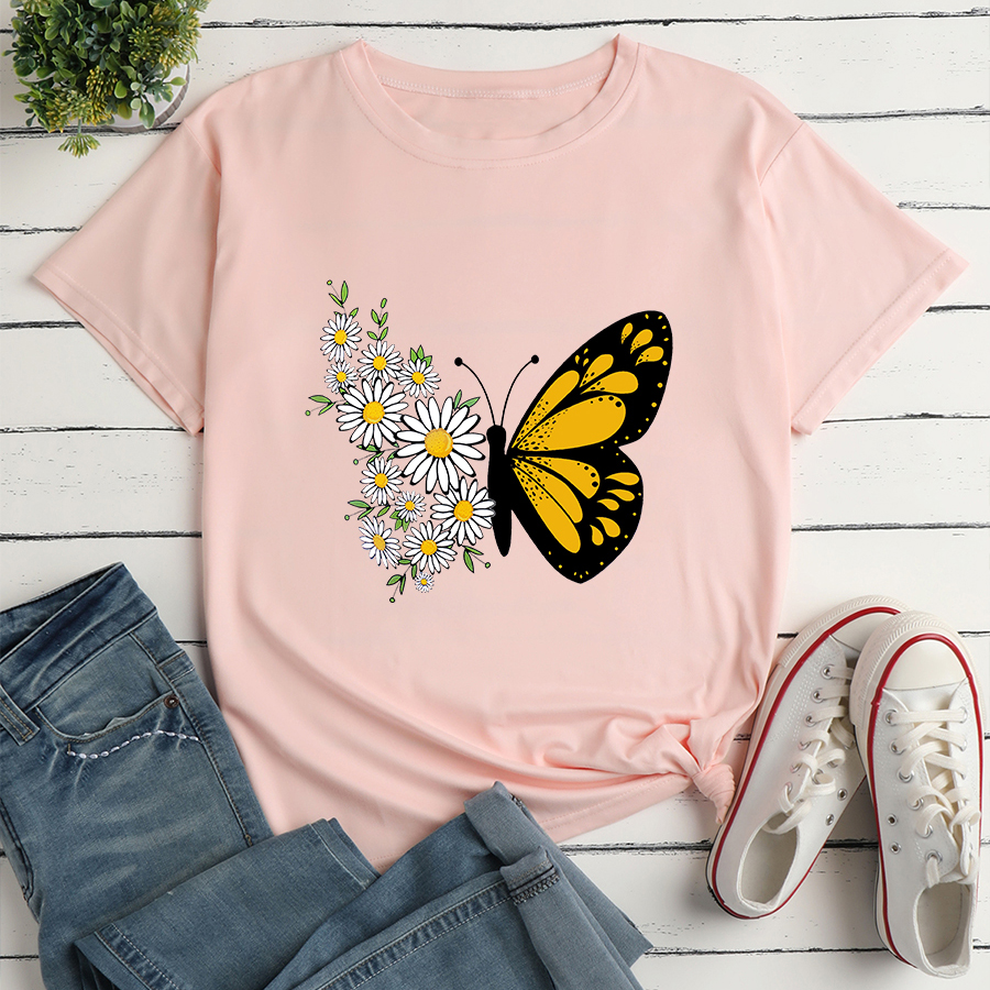 Fashion Flower Butterfly Print Ladies Loose Casual T-shirt display picture 3
