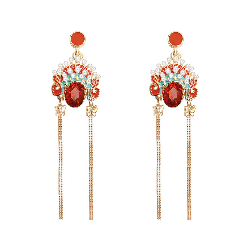 Ethnic Peking Opera Crystal Inlaid Pearl Drop Earrings Wholesale display picture 5