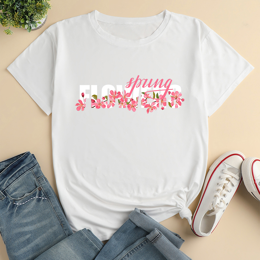 T-shirt Décontracté Ample Pour Dames À Imprimé De Lettres De Fleurs À La Mode display picture 2