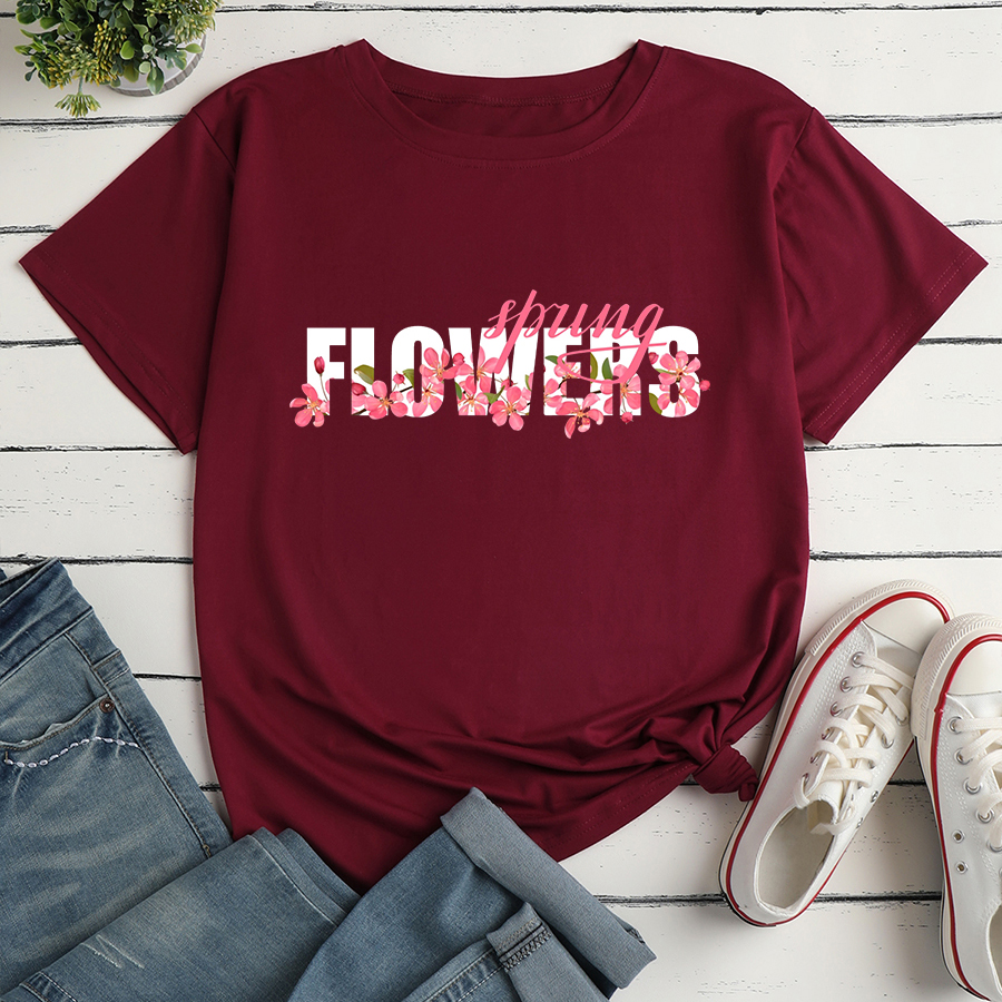 Fashion Flower Letter Print Ladies Loose Casual T-shirt display picture 3