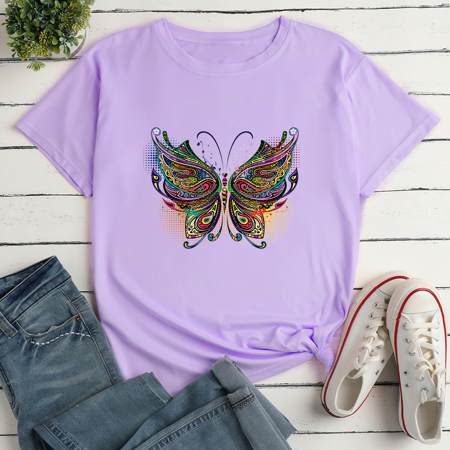 Colorful Butterfly Fashion Print Ladies Loose Casual T-shirt display picture 1