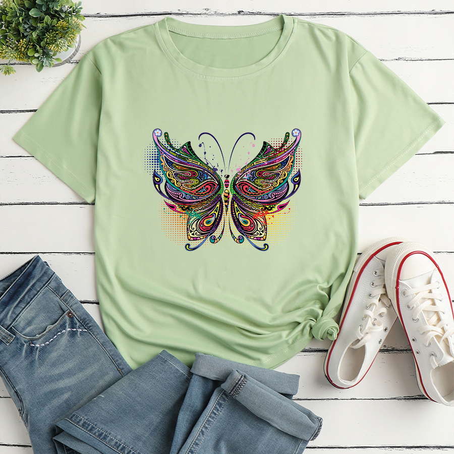 Colorful Butterfly Fashion Print Ladies Loose Casual T-shirt display picture 2