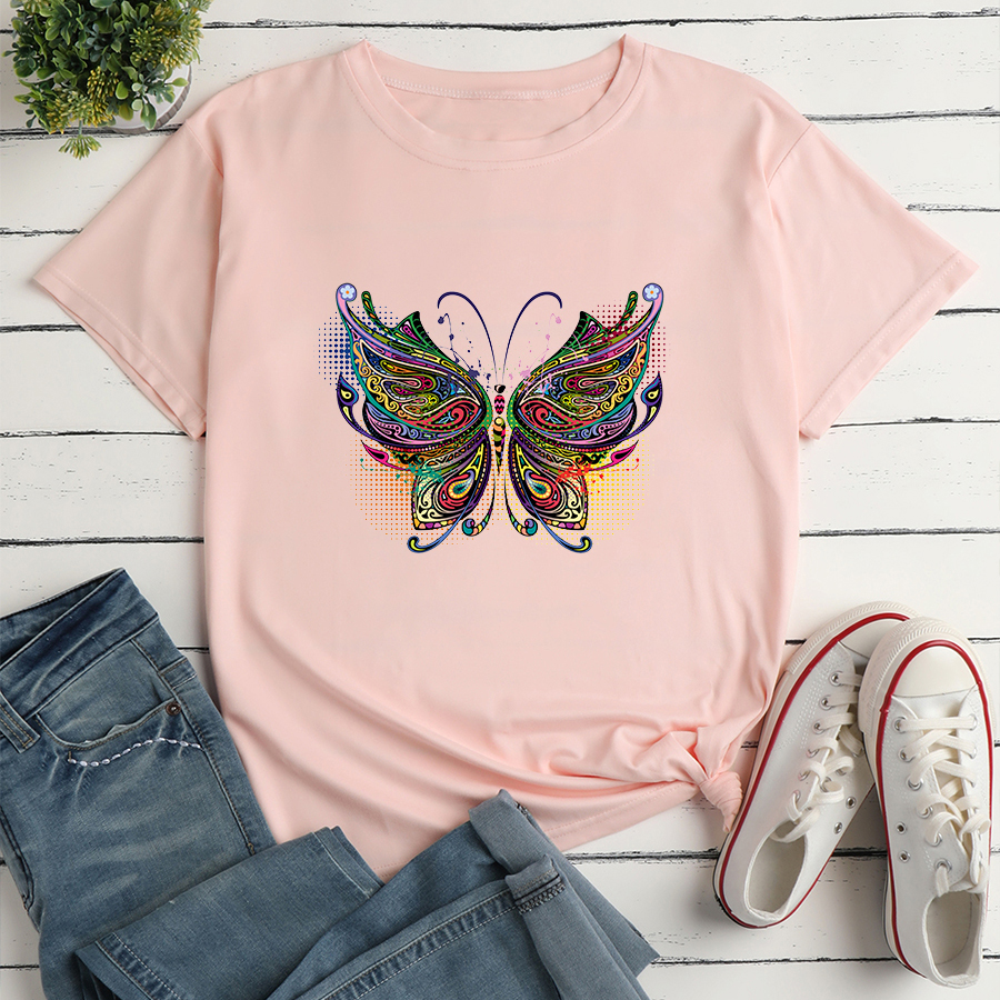 Colorful Butterfly Fashion Print Ladies Loose Casual T-shirt display picture 3