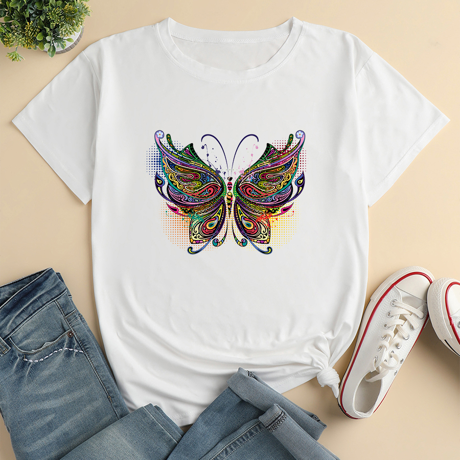 Colorful Butterfly Fashion Print Ladies Loose Casual T-shirt display picture 5