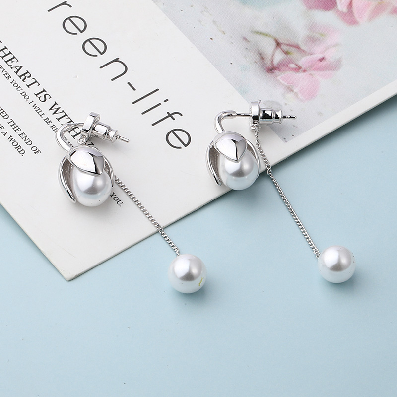 Fashion Classic Glossy Water Drop Pearl Chain Drop Earrings display picture 3