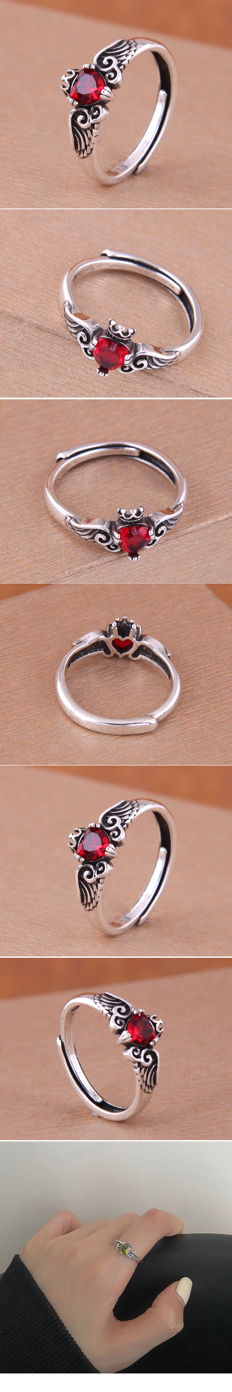 Koreanischer Einfacher Offener Ring Aus Kupfer Mit Eingelegten Roten Diamanten display picture 1