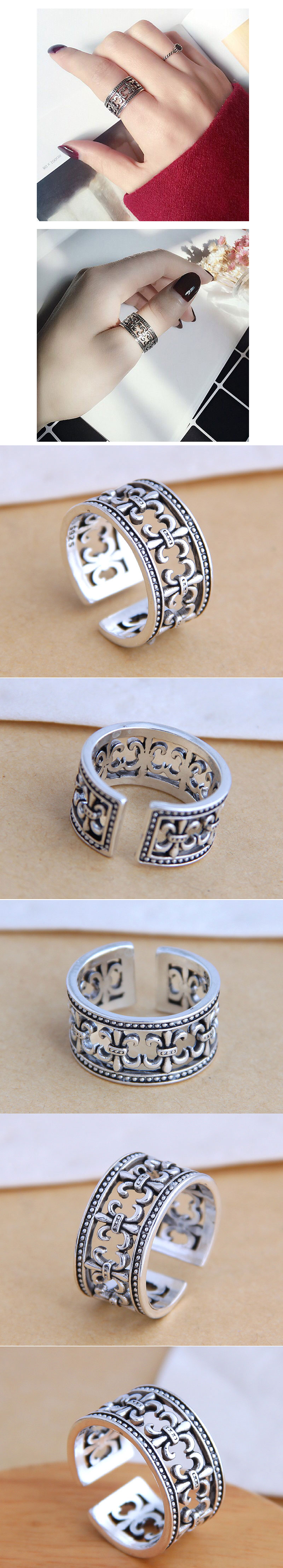 Retro Exaggerated Carved Wide Open Copper Ring display picture 1