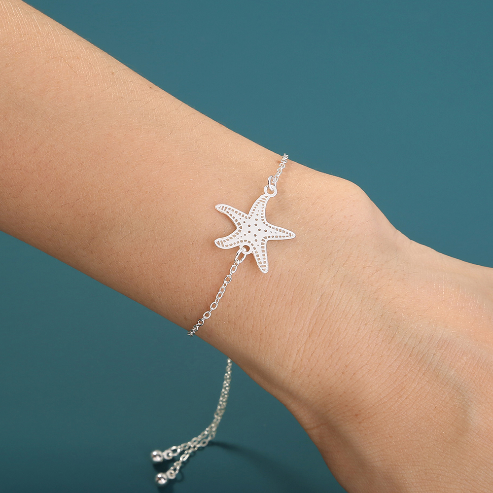 New Simple Fashion Jewelry Starfish Element Sky Blue Luminous Silver Stretchable Adjustable Bracelet Jewelry display picture 1