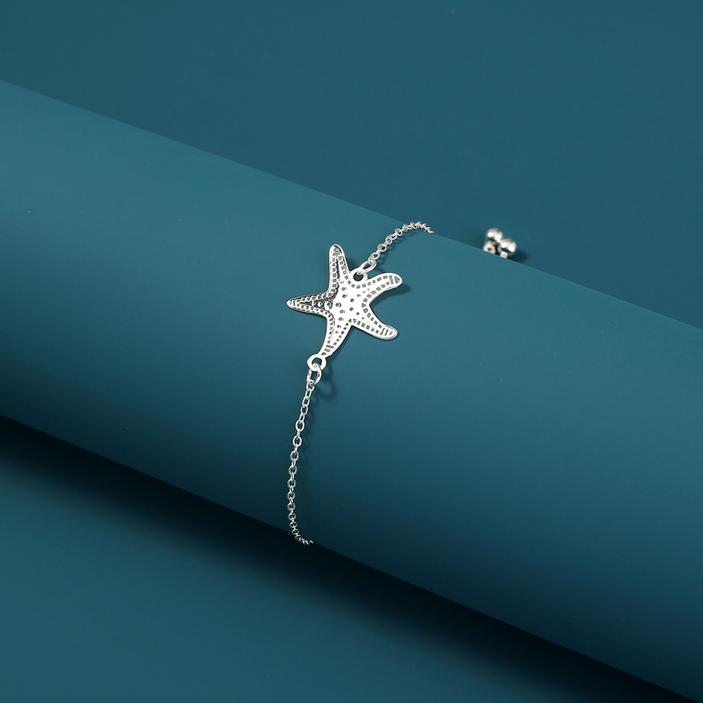 جديد بسيط الأزياء والمجوهرات عنصر نجم البحر السماء الزرقاء المضيئة الفضة لمط سوار مجوهرات قابل للتعديل display picture 6