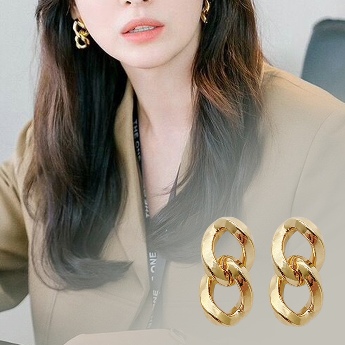 Korean Women's Autumn And Winter Geometric Interlock Alloy Earrings display picture 12